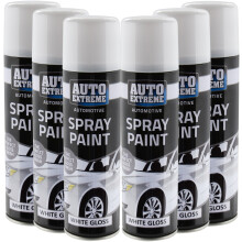 (6 Pack) Automotive White Gloss Spray Paint 250ml Aersol Fast Dry Metal Interior Exterior