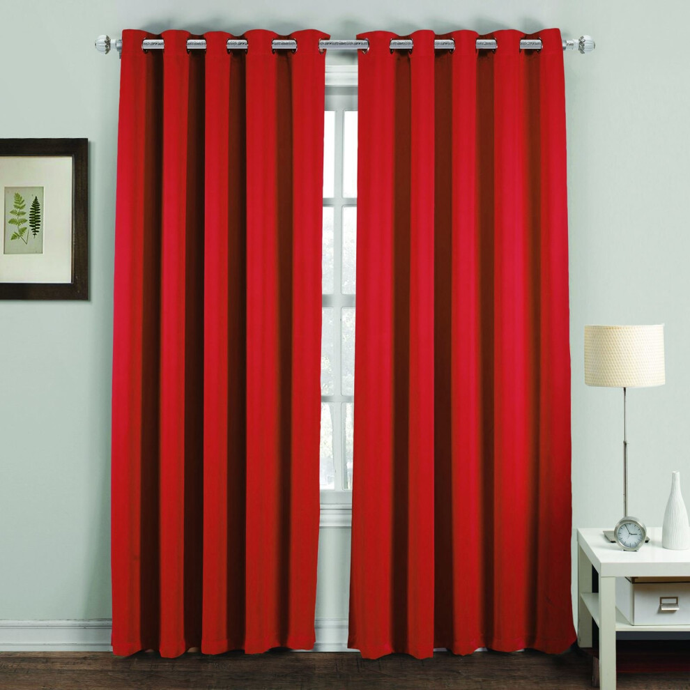 (Red, 46" x 72" (117cm x 183cm)) Thermal Blackout Curtains Pair Ring Top Eyelet Ready Made Super Soft