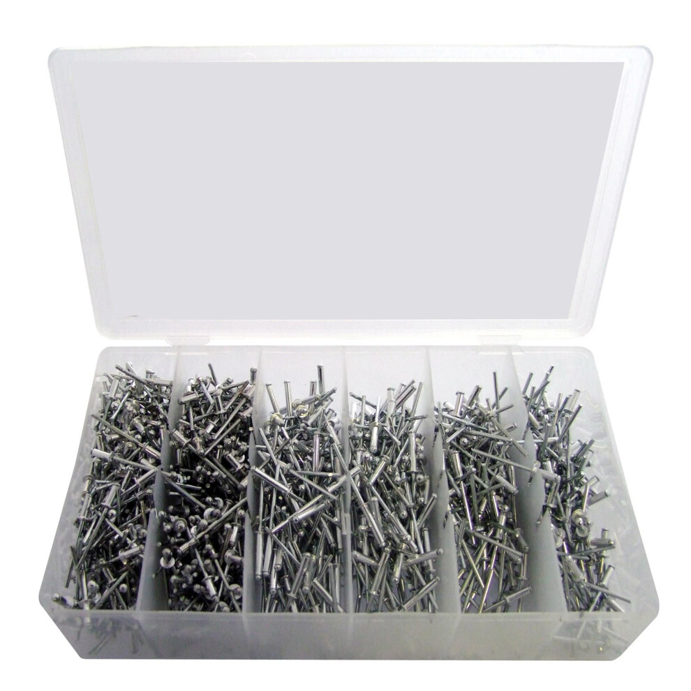 1000pcs Aluminium 3.2mm Rivet Pack Assorted Blind Pop Rivets + Organiser Case