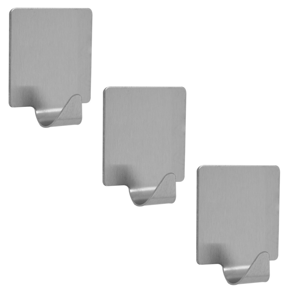 3PK Steel Stainless Square Wall Hook Removable Self Adhesive Sticky Door Hangers