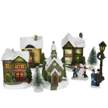 12pc Mini Village Christmas Winter Scene Xmas Festive Ornament Light Up LED