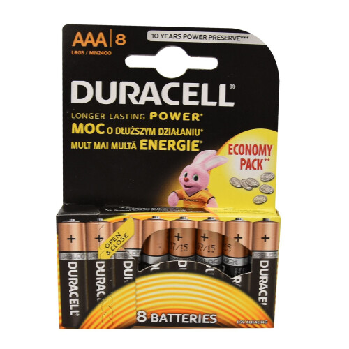 Duracell Duracell 8x LR03 AAA, Alkaline, Zylindrisch, 1,5 V, AAA