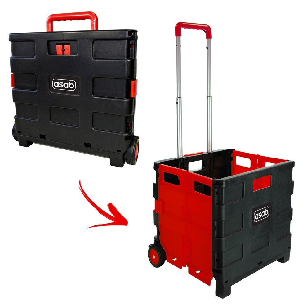 (Red, 25KG) Folding Boot Cart Shopping Trolley Pull Handle Large Rolling Storage Box Tidy