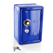 (Blue) New Safe Security Metal Money Bank Deposit Cash Savings Saving Box 2 Keys
