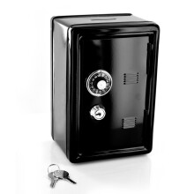 (Black) New Safe Security Metal Money Bank Deposit Cash Savings Saving Box 2 Keys