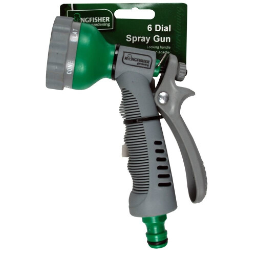 Kingfisher (1 Pack) Multi-Function 6 Dial Garden Hose Water Spray Nozzle Gun Set Soft Grip Handle