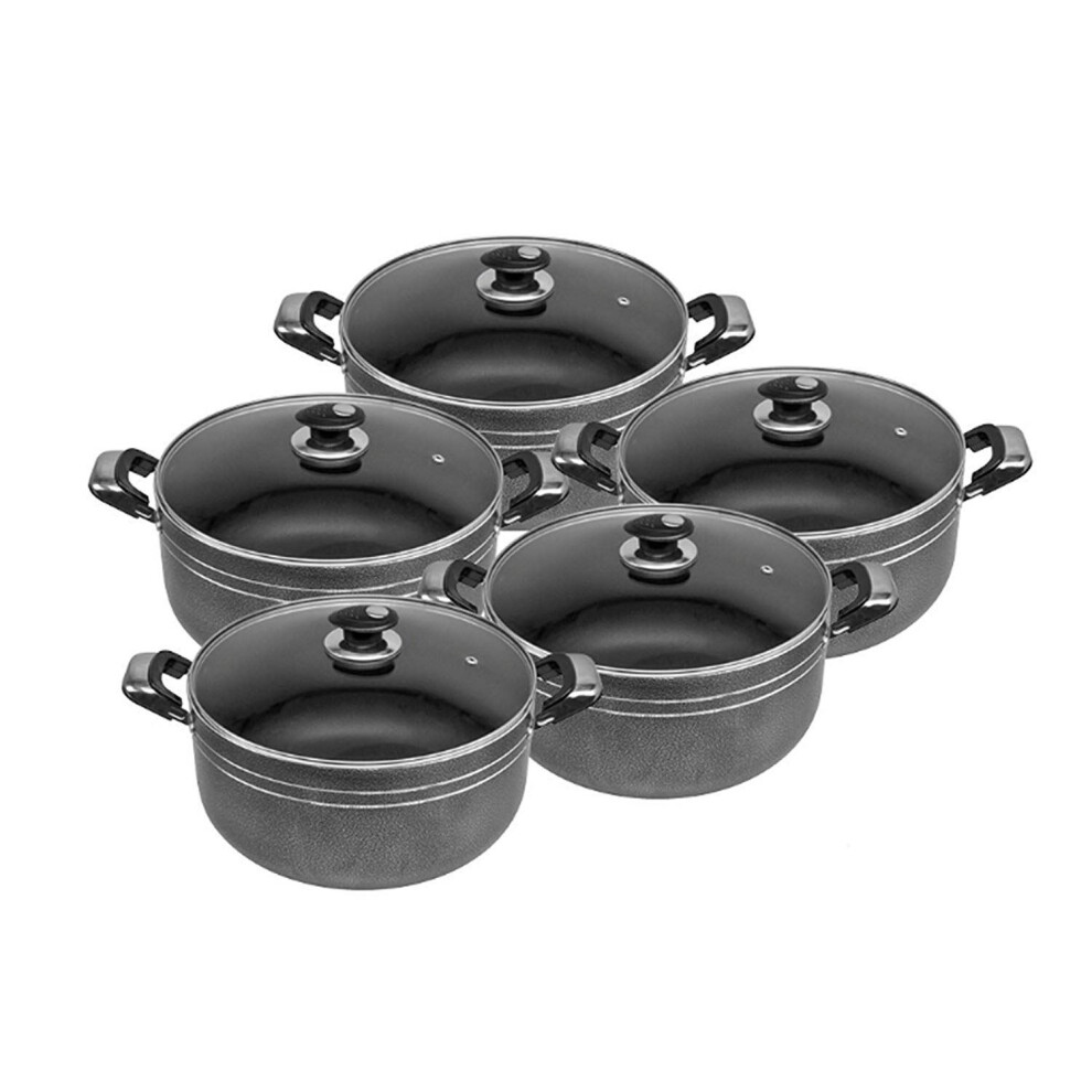 Non Stick 5PC Stockpot Pan Set Kitchen Pots Round Cooking Saucepan Food Warmer