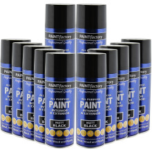 (12 Pack) All Purpose Black Matt Spray Paint 400ml Aerosol Dry Metal Interior Exterior
