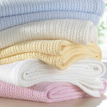 (Blue, 1 (Pack)) New 100% Cotton Baby Cellular Blanket Pram Cot Bed Moses Basket Crib 70 x 90cm