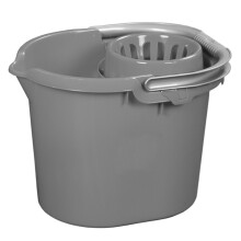 (Silver) 16L Plastic Mop Bucket Wringer Cleaning Product Grip Handle Car Wash Home Office