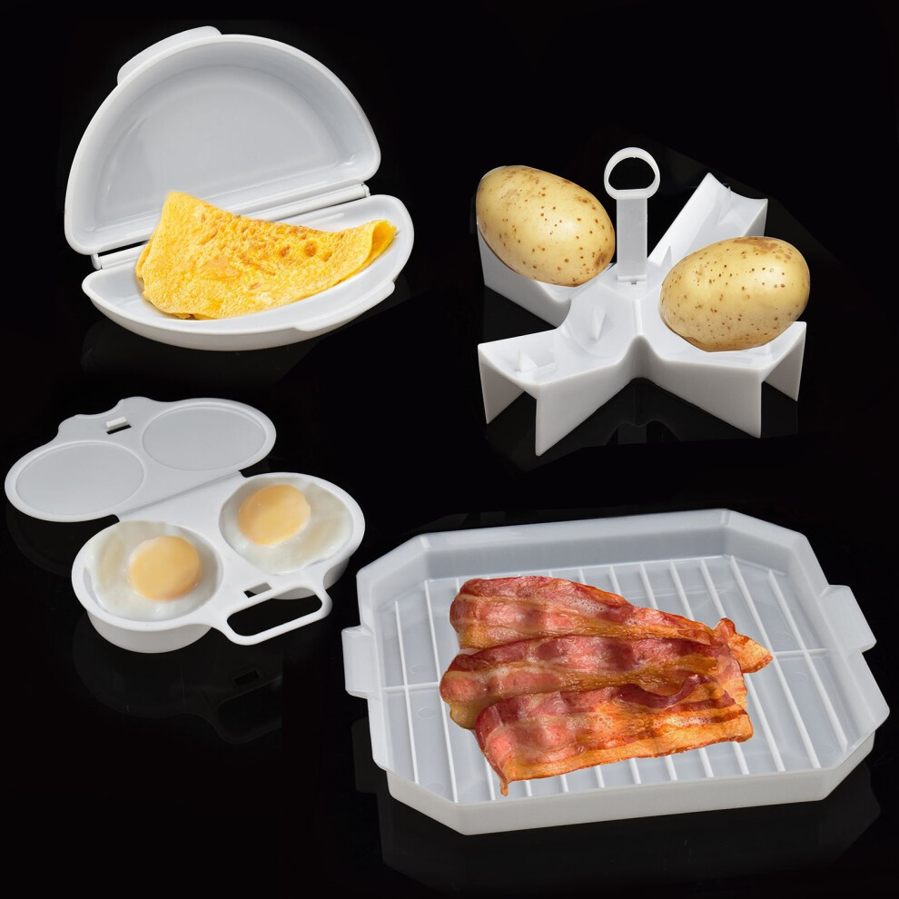 4 Piece Microwave Breakfast Cooking Set Egg Poacher Bacon Potato Omelette Maker