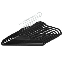 (Black, 10) New Non Slip Flocked Velvet Hanger Clothes Coat Hanging Hangers With Trouser Bar