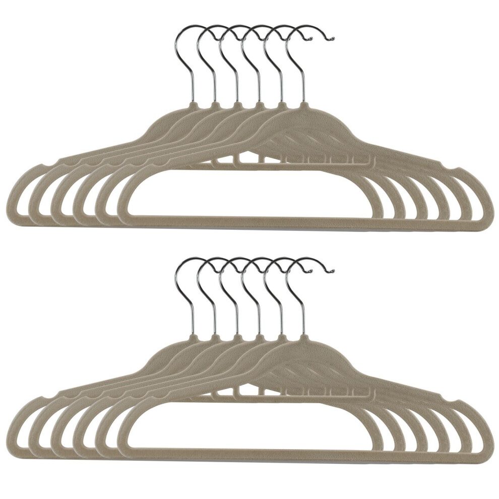 (Grey, 10) New Non Slip Flocked Velvet Hanger Clothes Coat Hanging Hangers With Trouser Bar