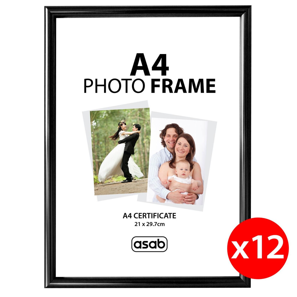 (Black, 12 Pack) A4 Photo Picture Frame Certificate Wall & Desk Mountable Silver Black Gold