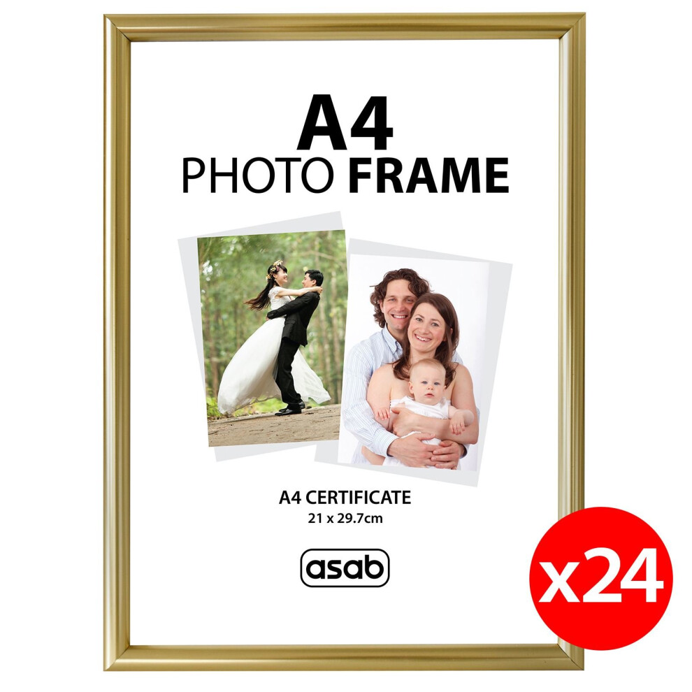 (Gold, 24 Pack) A4 Photo Picture Frame Certificate Wall & Desk Mountable Silver Black Gold