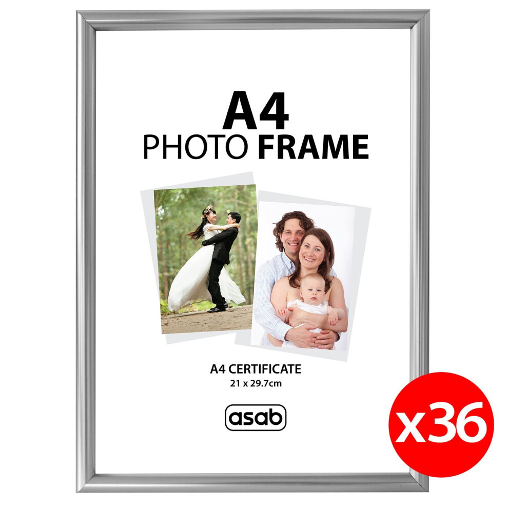 (Silver, 36 Pack) A4 Photo Picture Frame Certificate Wall & Desk Mountable Silver Black Gold