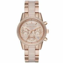 Michael Kors Ritz Damenuhr | Chronograph | diamantbesetzte Lünette | Edelstahlband [Rose Gold Tone - MK6307]