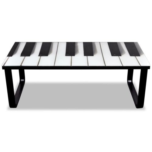 VidaXL vidaXL Glass Coffee Table with Piano Printing Home Living Room Furniture Stand 2