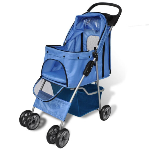 VidaXL vidaXL Folding Pet Stroller Dog/Cat Travel Carrier Blue Transport Trolley 1