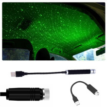 Plug and Play Car and Home Roof Green Star Lights Projector Ceiling Romantic USB Night Light Starry Sky Atmosphere Ambient