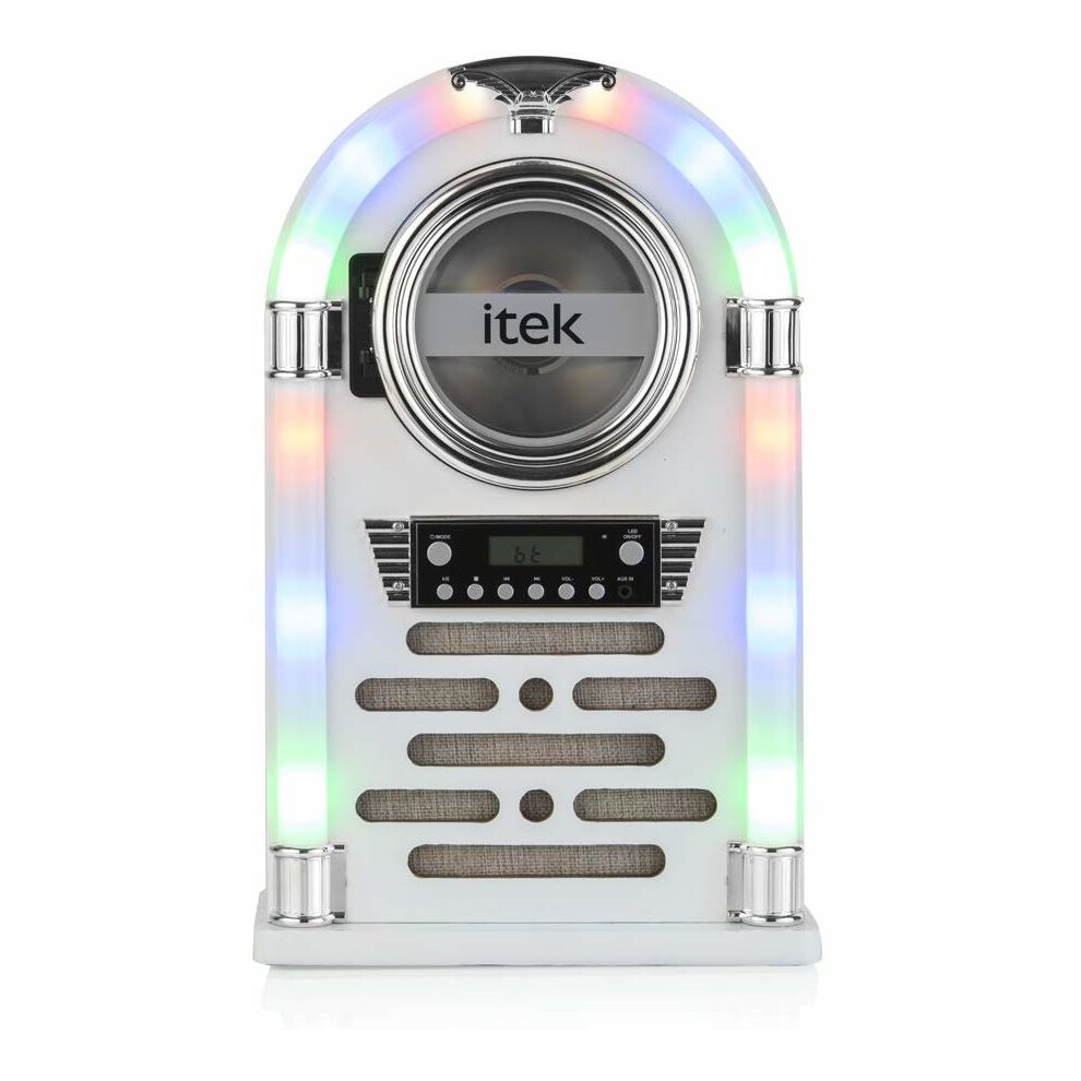 iTek I60018CDGW Jukebox CD Player, FM Radio Bluetooth, Gloss White