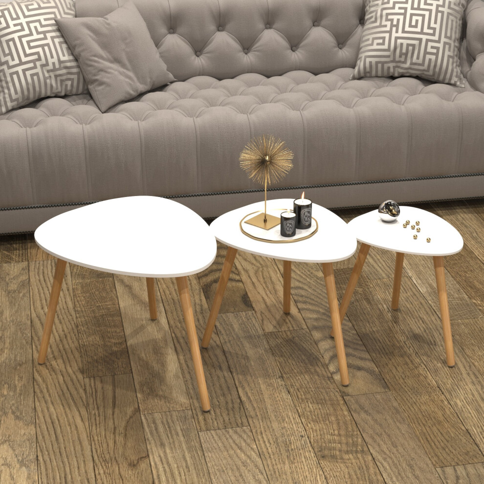 (White) 3pc Charles Jacobs Scandinavian Side Table Set