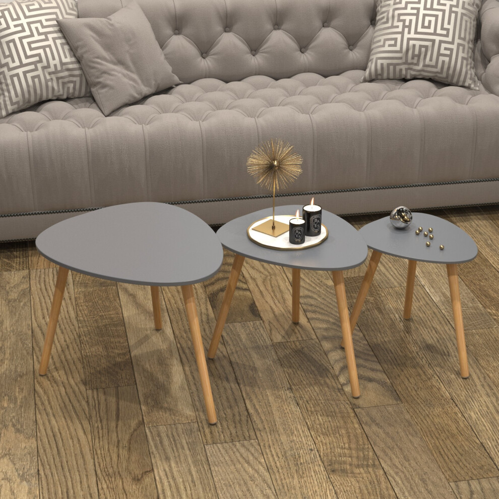 (Grey) 3pc Charles Jacobs Scandinavian Side Table Set