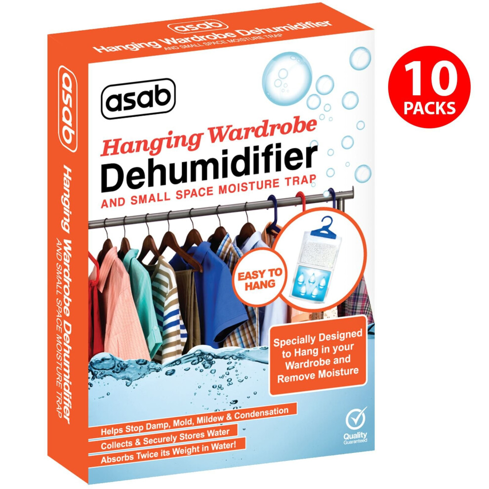 (10 Pack) Hanging Wardrobe Dehumidifier Bag Damp Trap Mildew Absorb Humid Air Moisture