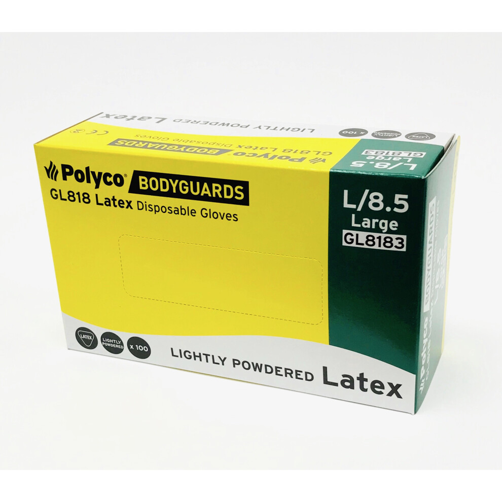 (Large) Disposable Latex Gloves Box/100 Lightly Powdered