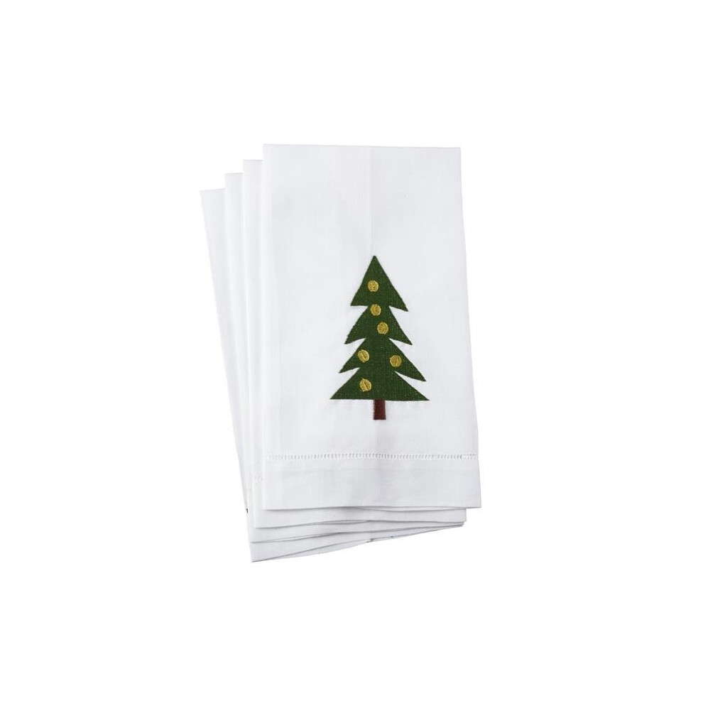 Saro Lifestyle XM603.W1422 Christmas Tree Embroidery Design Hemstitched Linen Cotton Guest Towel, White - Set of 4-image-OPC-P5M585M-NEW