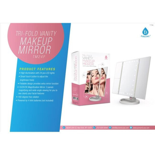 Pursonic TM24F 24 LED Tri Fold Vanity Mirror