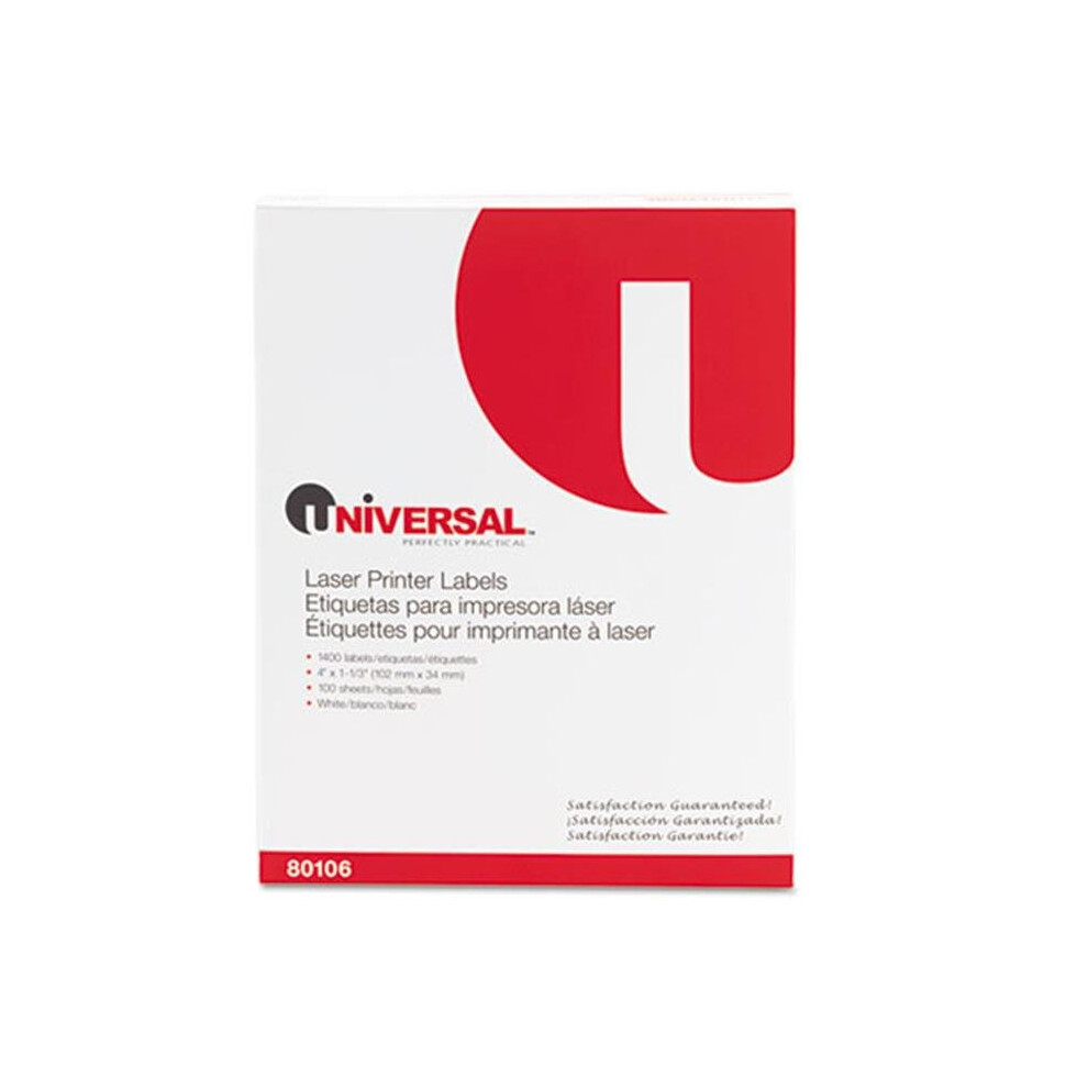 Universal 80106 Laser Printer Permanent Labels, 1.33 x 4, White, 1400-Box