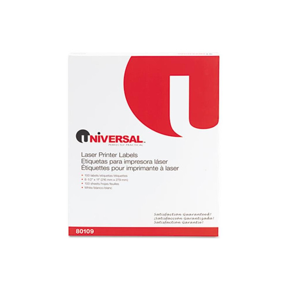 Universal 80109 Laser Printer Permanent Labels, 8.5 x 11, White, 100-Box