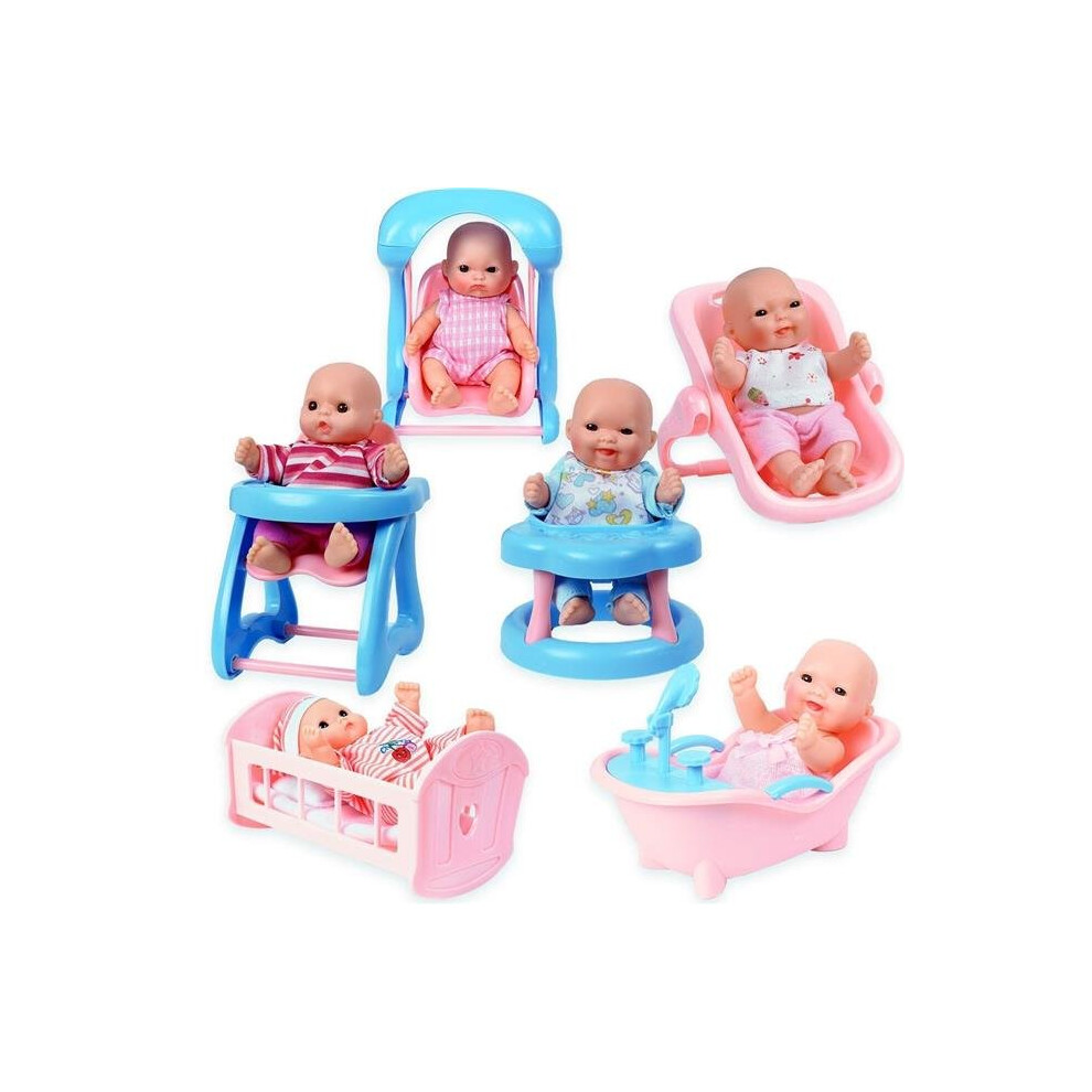 Mini Dolls with Cradle High Chair Walker Bathtub Swing Baby Seat Set of 6 on OnBuy