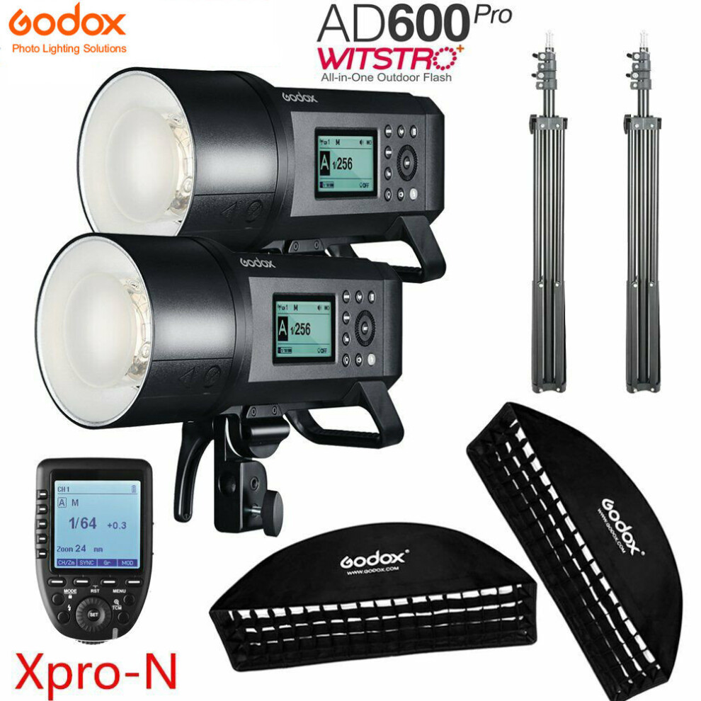 2*Godox AD600Pro TTL HSS Flash+Grid softbox+2m stand+XPRO-N for Nikon