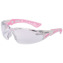 Bolle Safety 286-40254 Rush Plus Small Safety Glasses Clear Anti-Fog Lens, White & Pink