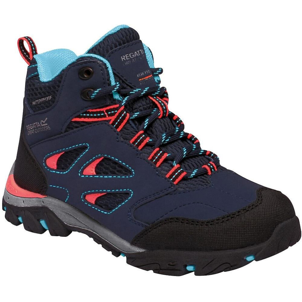 Regatta Kids Breathable Holcombe Waterproof Mid Walking Boots Navy Fiery Coral, Size: UK2