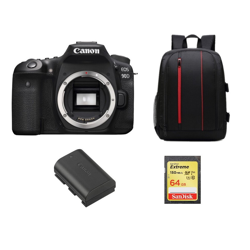 CANON EOS 90D Body Black + 64GB SD card+LP-E6N Battery+Backpack Black