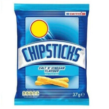 Smiths Chipsticks Salt n Vinegar Crisps - 37g Bags, Box of 30 (Vegetarian)