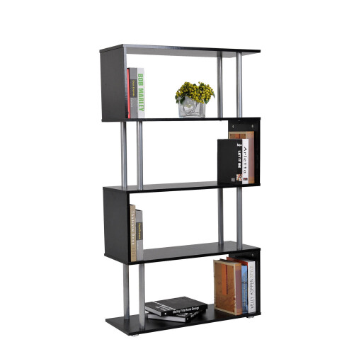 Homcom Homcom 4-Tier S-Shaped Bookcase | Black Room Divider Shelves