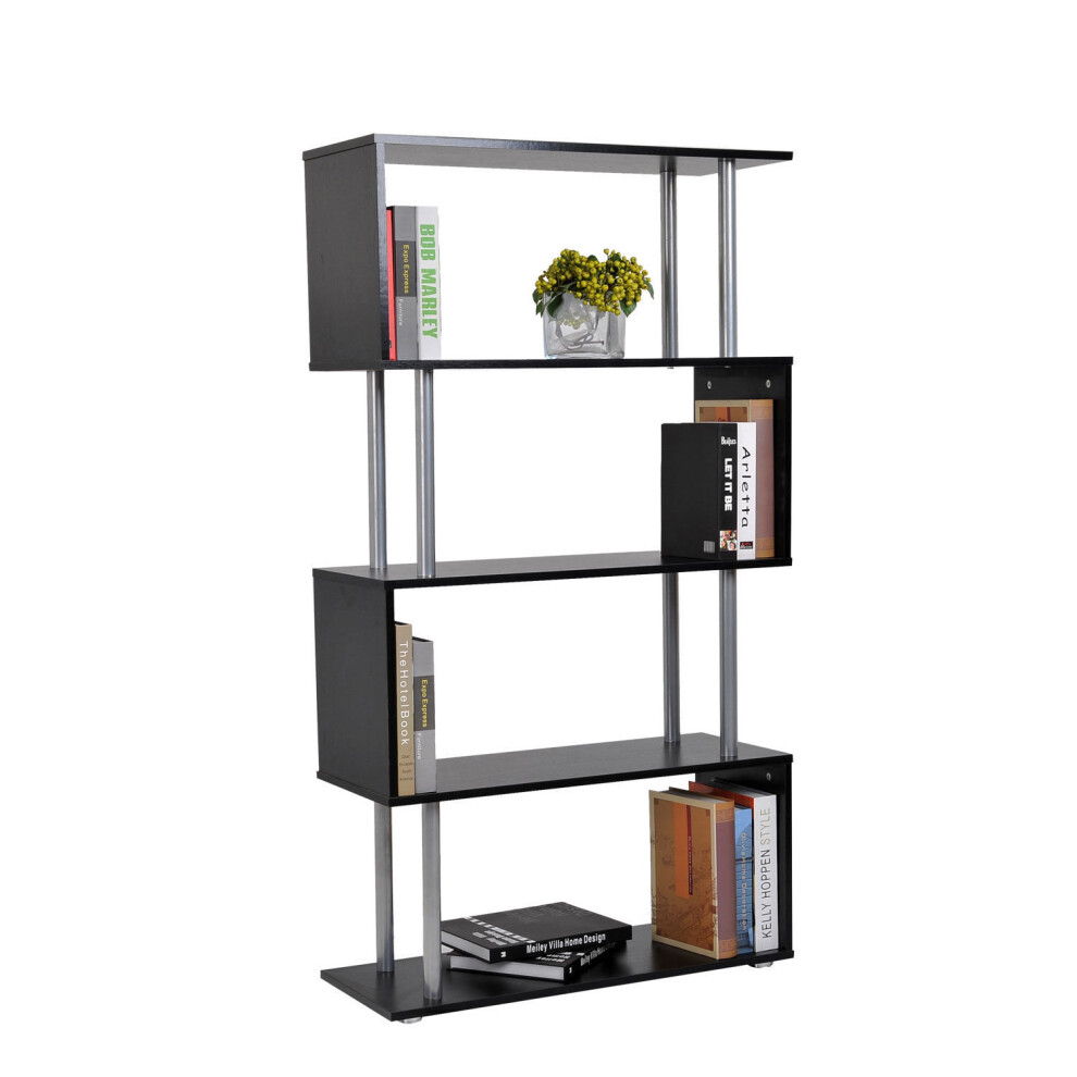 Homcom 4-Tier S-Shaped Bookcase | Black Room Divider Shelves