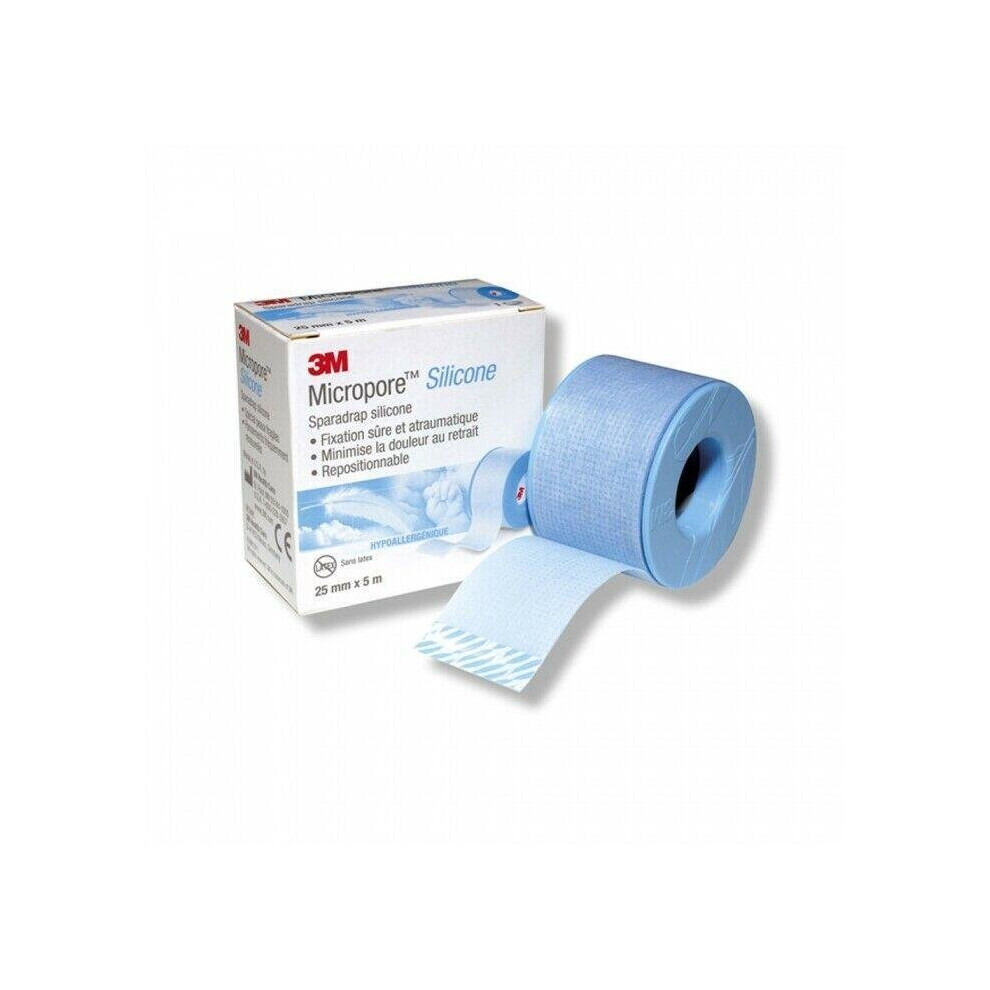 3M Micropore Silicone Adhesive Plaster 2.5Cm X 5M X 6 Light/Blue