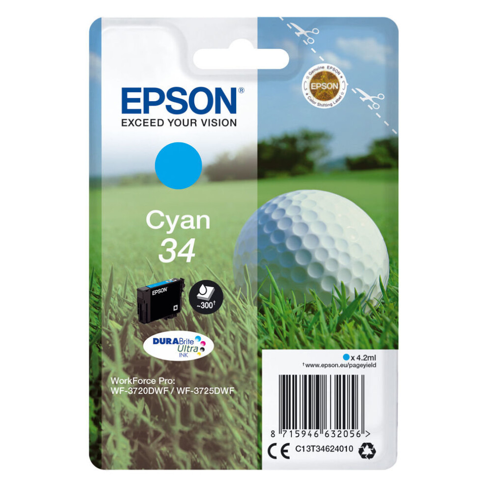 Epson Cyan C13t34624010/34 Ink Cartridge 300 Pages 4.2Ml For Wf - Image 11