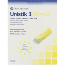 Unistik 3 Normal Single Use Safety Lancets x100