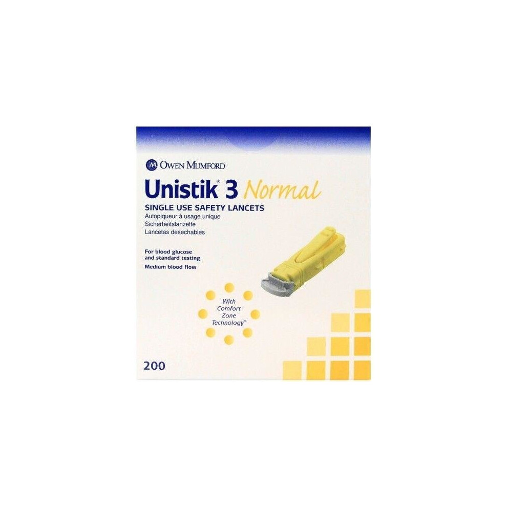 Unistik 3 Normal Single Use Safety Lancets x200