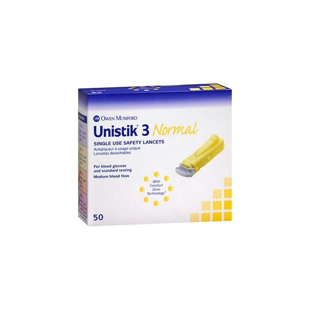 Unistik 3 Normal Single Use Safety Lancets x50
