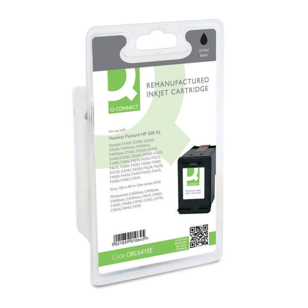 Remanufactured Q-Connect Hp 300XL Inkjet Cartridge High Yield Cc641ee Obc641ee Black 5021839010645