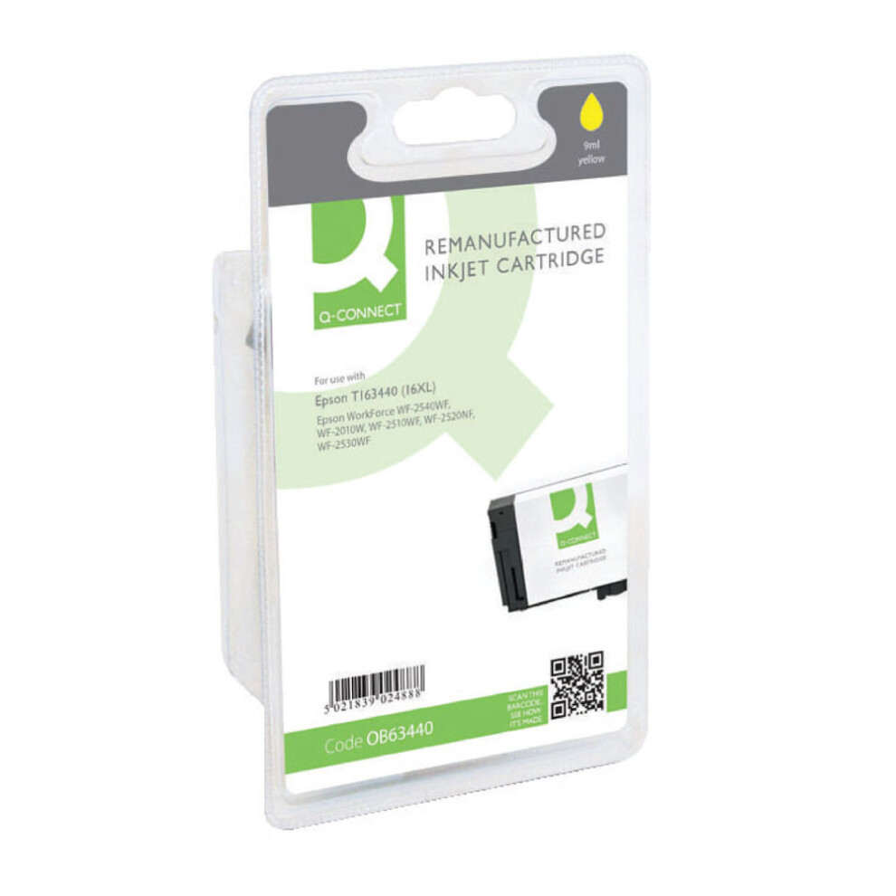 Remanufactured Q-Connect Epson 16XL Inkjet Cartridge High Yield C13t Ob63440 Yellow 5021839024888