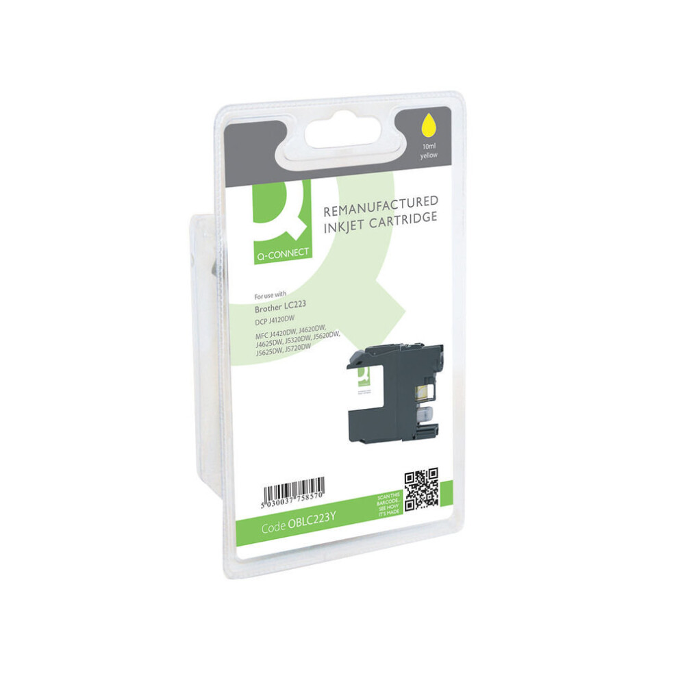 Remanufactured Q-Connect Brother Lc223 Inkjet Cartridge Lc223y Oblc223y Yellow 5030037758570