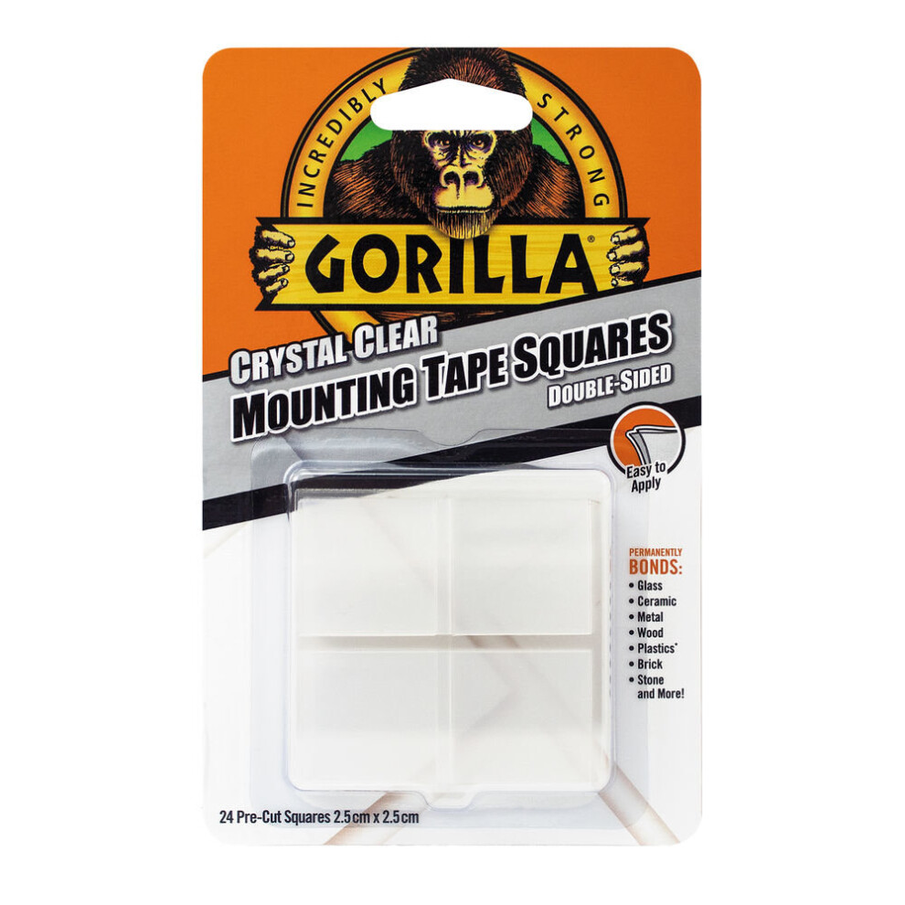 Gorilla Mounting Tape Squares Clear Pack of 24 3044111 GG00608